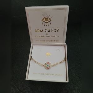 Brass 14K Gold plated cubic zirconia eye bracelet .